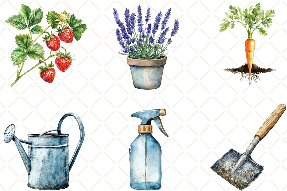 Gardening Day Watercolor Clipart, an Illustration by Black Bird Studio (Photo 2 of 6)