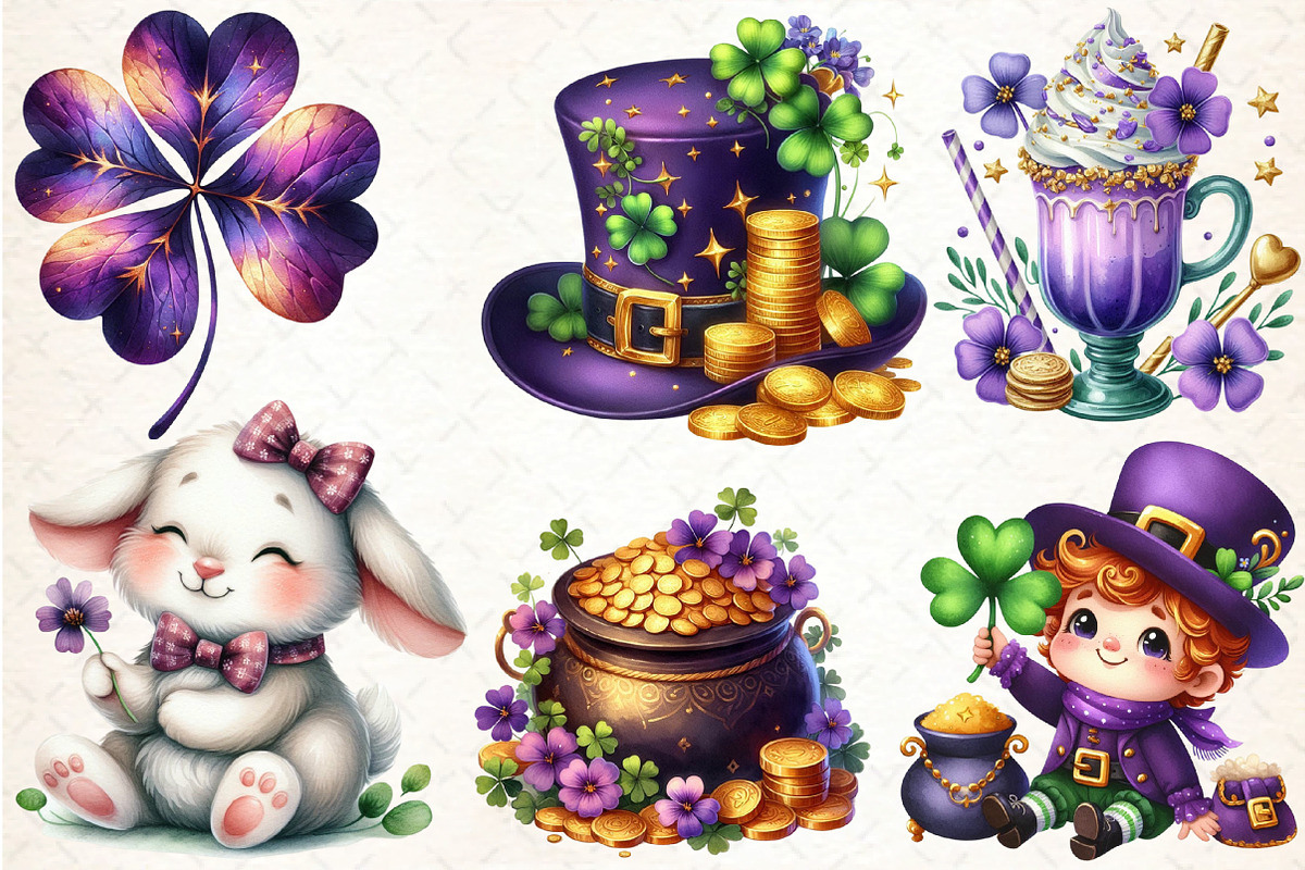 Purple St Patrick's Day Clipart, an Illustration by DreamCafeArt (Photo 3 of 5)