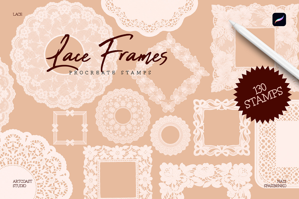 Lace Frames Procreate Stamp Set, a Shape Add-On by Spasibenko Art (Photo 4 of 5)
