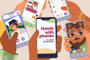 Hands holding smartphones set, a Technology Illustration by Good Studio