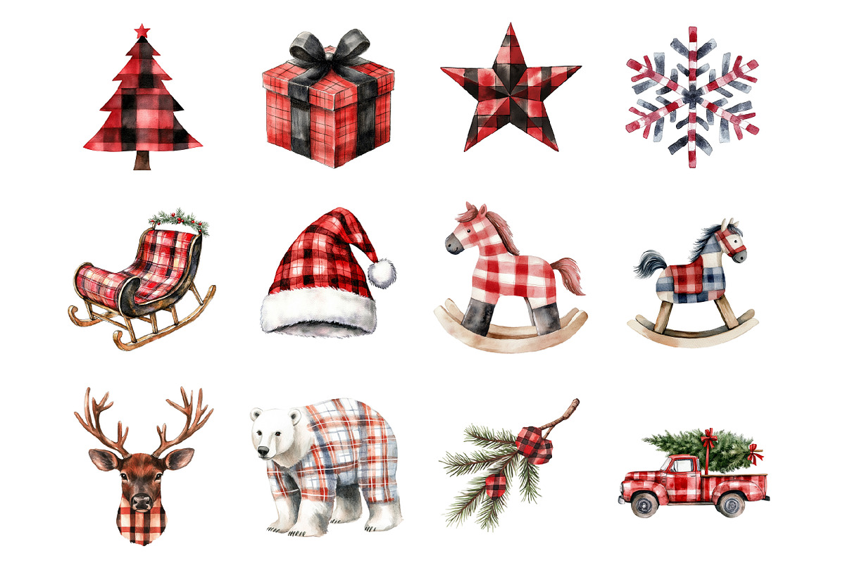 Buffalo Plaid Christmas Clipart, an Illustration by Design Market (Photo 2 of 3)