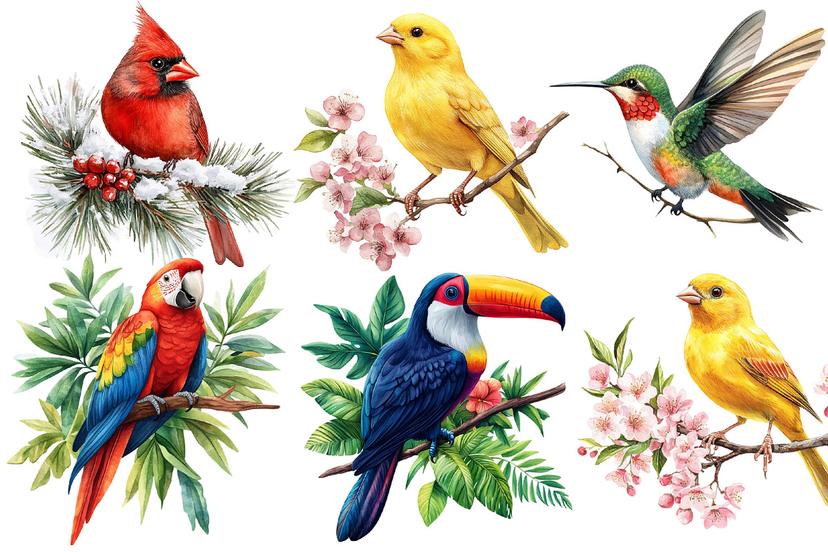 Birds on Branch Clipart Bundle, an Illustration by Designworld (Photo 3 of 4)