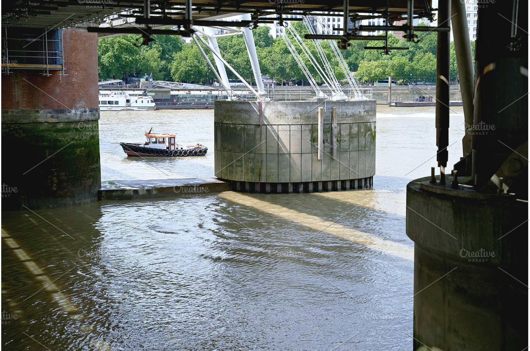Boat under the bridge on the river, an Architecture Photo by Oleksandr Berezko