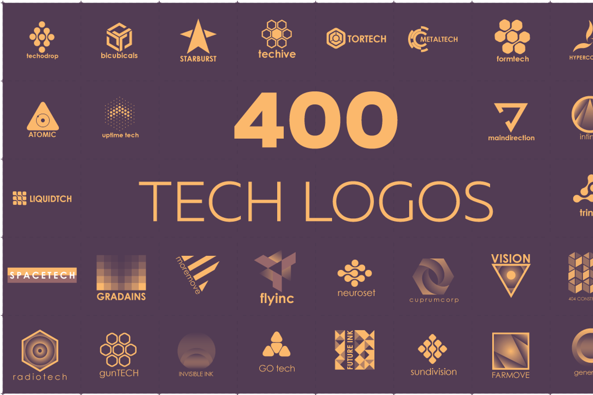 400 tech logos, a Branding & Logo Template by airunreal (Photo 1 of 11)