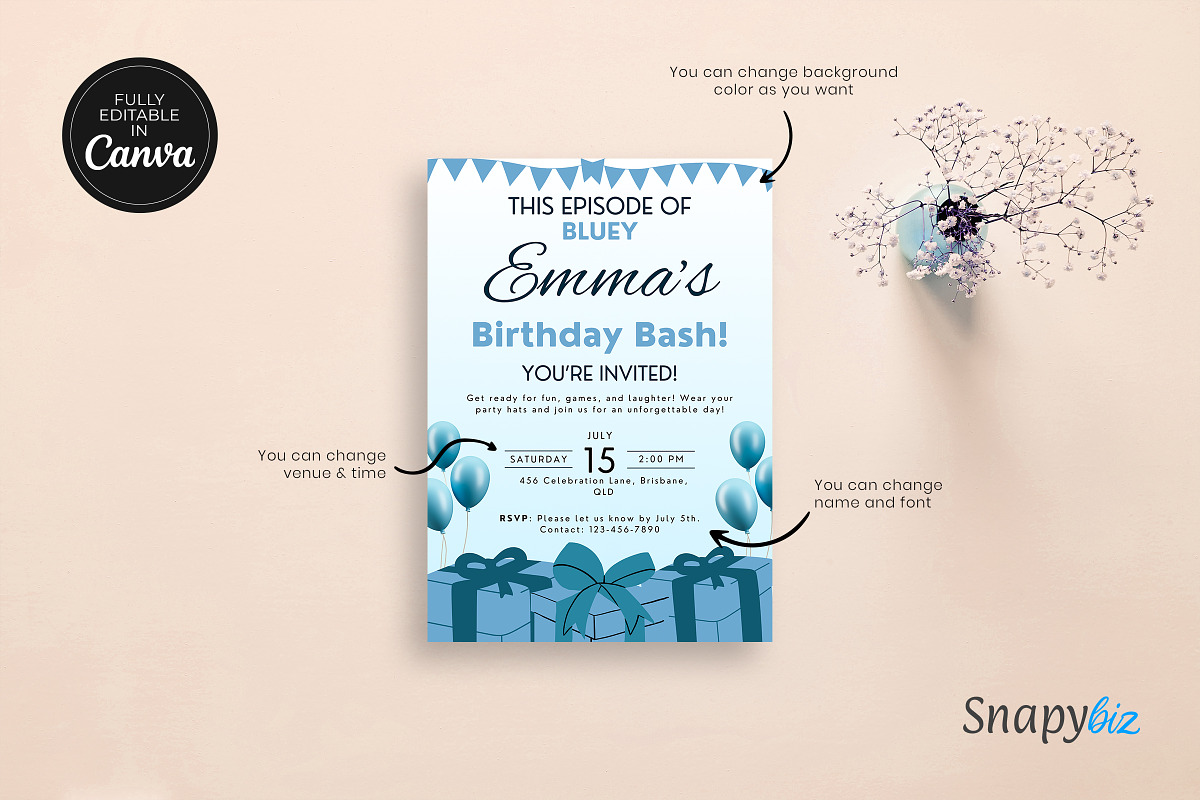 Bluey Birthday Invitation Canva Temp, an Invitation Template by Snapybiz (Photo 2 of 10)
