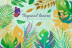 Green and gold leaves clipart
