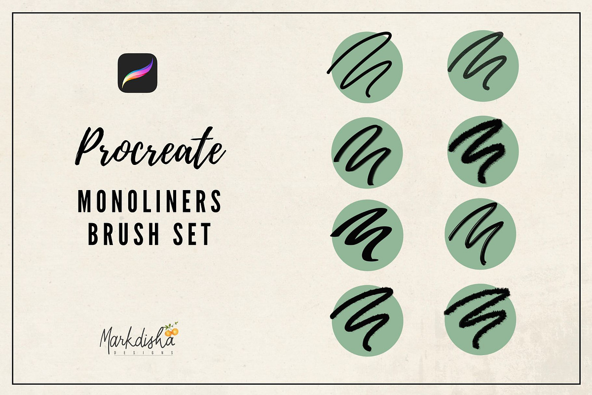 Procreate Monoliner Brush Set, a Brush Add-On by Markdisha Designs (Photo 1 of 9)