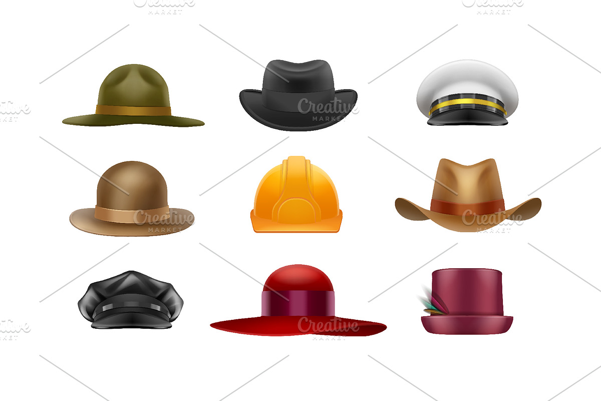 Realistic Vector Hats Set, an Object Graphic by Zonda (Photo 6 of 8)