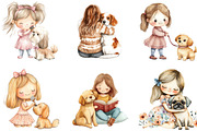 Girl & Best Friends Dog Clipart, an Illustration by CraftArtStudio (Thumbnail 2 of 6)
