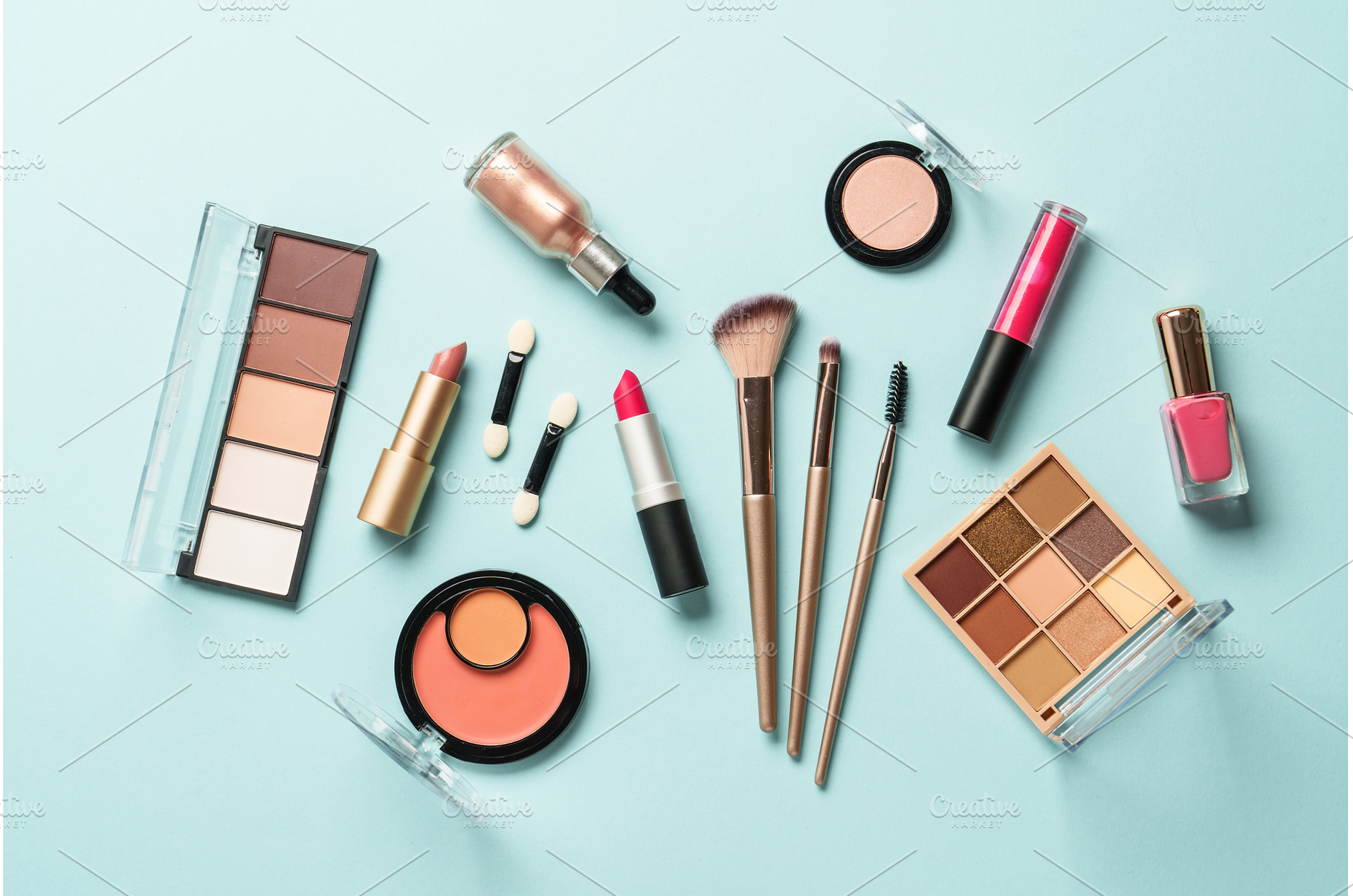 Beauty products on blue background., a Beauty & Fashion Photo by Nadia-nb
