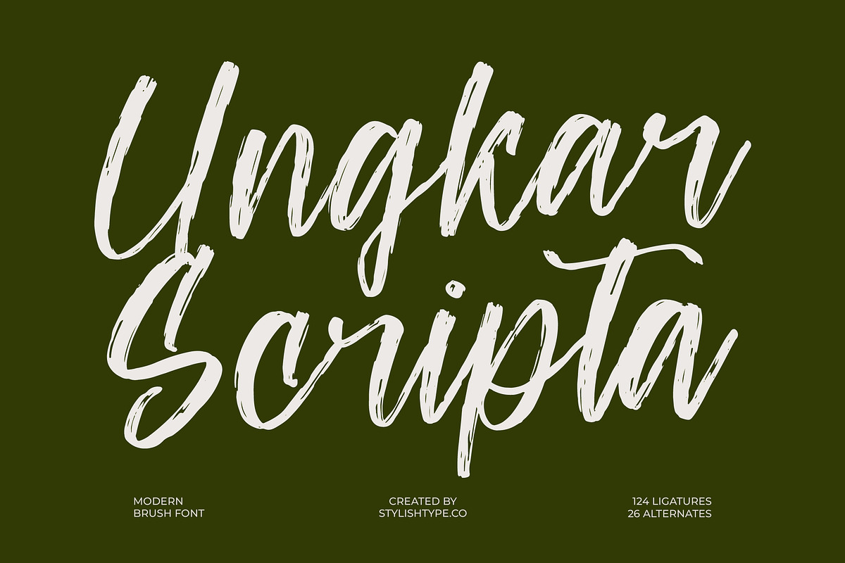 Ungkar Scripta Modern Brush Font, a Script Font by stylishtype.co (Photo 1 of 20)