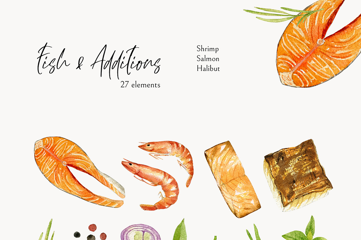 Watercolor Cooking Clipart, Fish., an Object Graphic by NiKO (Photo 2 of 7)