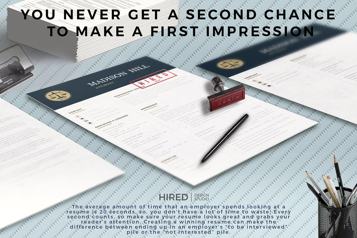 Attorney Resume template, Lawyer CV, a Resume Template by HIRED Design Studio (Photo 10 of 11)