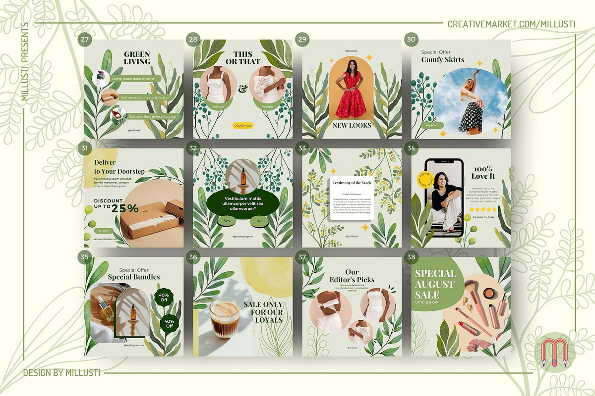 50 Greenery Instagram Canva Template, a Social Media Template by Millusti (Photo 5 of 10)