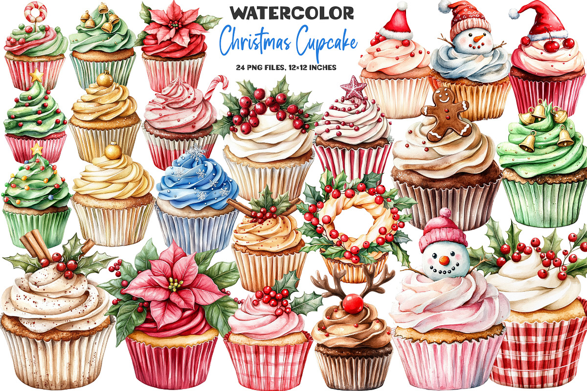 Christmas Cupcake Sublimation Clipar, an Illustration by DreamArtGraphic (Photo 1 of 5)