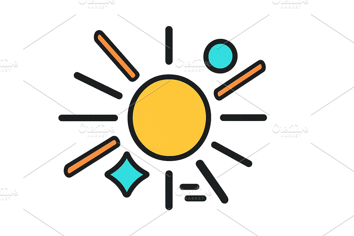 Bright sun icon with rays and, an Illustration by ZinetroN