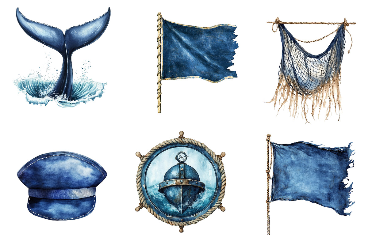 Vintage Navy Blue Sailing Clipart, an Illustration by CreationArt (Photo 3 of 5)