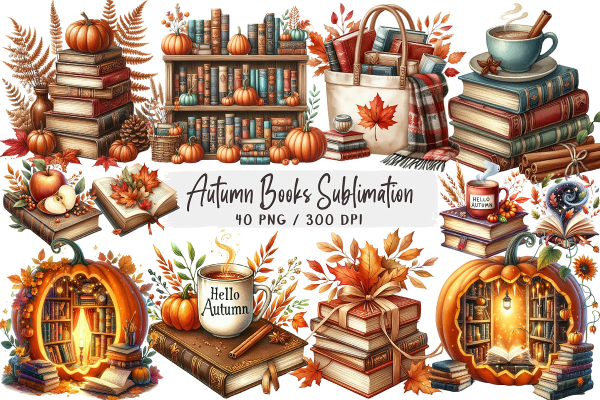 Autumn Books Sublimation Clipart Bun, an Illustration by DreamArtGraphic (Photo 1 of 4)