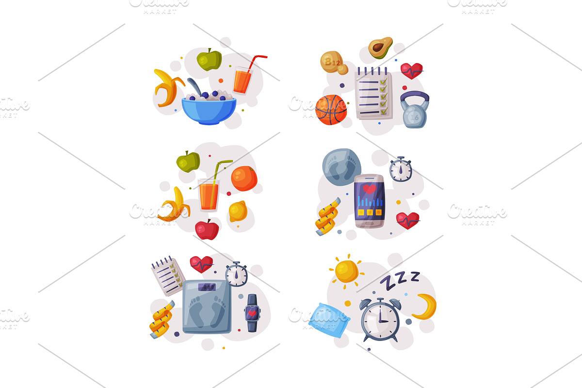 Healthy Lifestyle Objects with, a Food Illustration by TopVectors