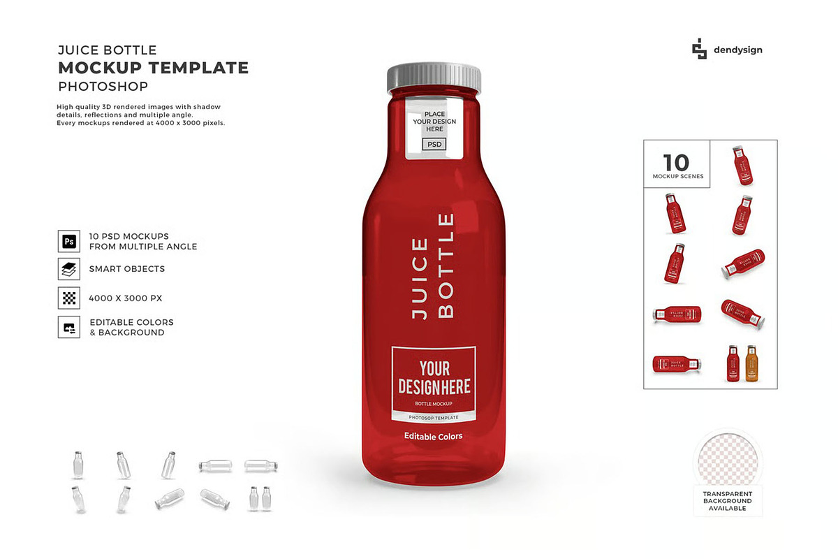 Juice Bottle Mockup Template Set, a Packaging Mockup by DesignRushMarket (Photo 1 of 11)