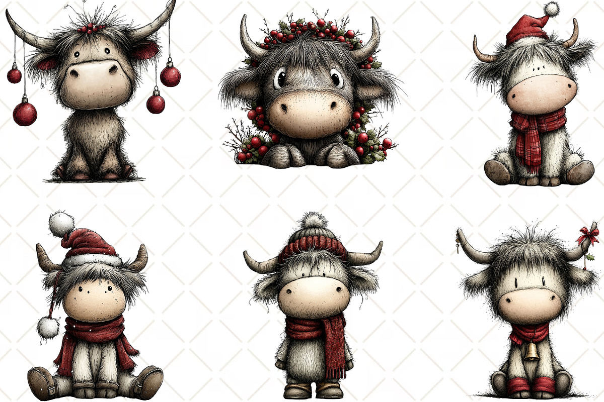 Christmas Highland Cow Clipart, an Illustration by Black Bird Studio (Photo 2 of 6)