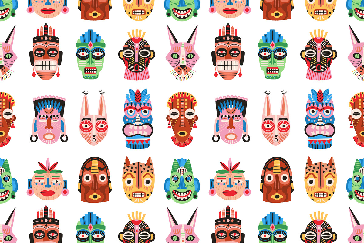 Ethnic tribal masks seamless pattern, a Pattern Graphic by Good Studio (Photo 3 of 6)