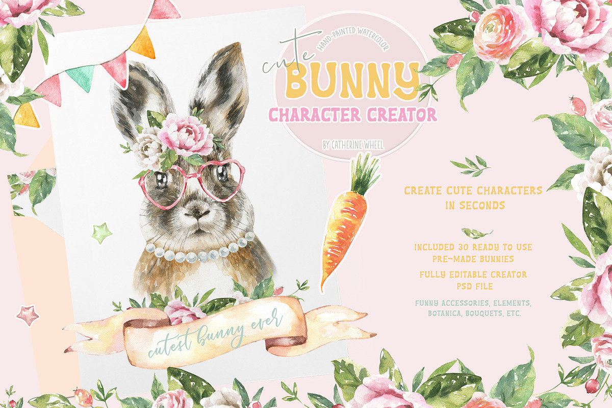 Easter Bunny Watercolor Animal, an Animal Illustration by Catherine Wheel (Photo 1 of 12)