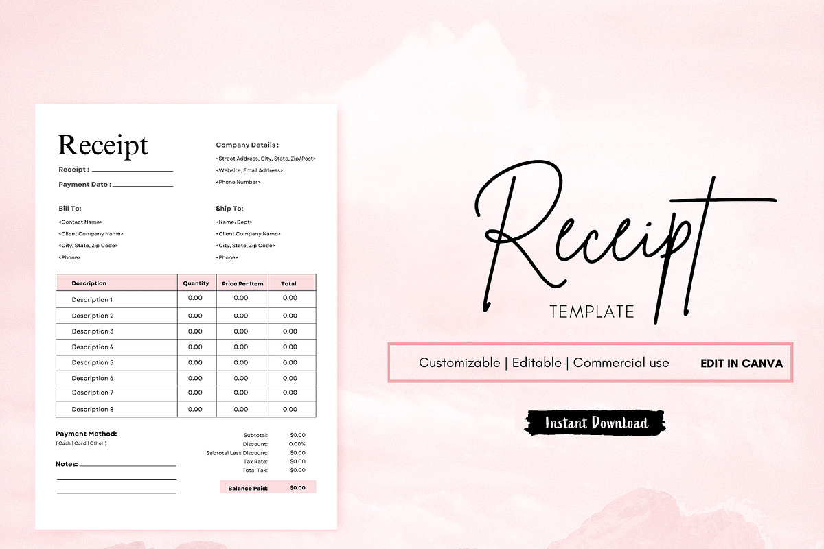 Simple Receipt Template, Receipt PDF, a Print Template by BrushstrokeArtGB (Photo 1 of 5)