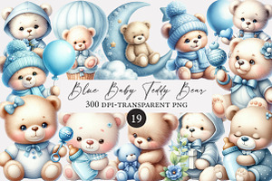 Blue Baby Teddy Bear Watercolor, an Illustration by Designworld