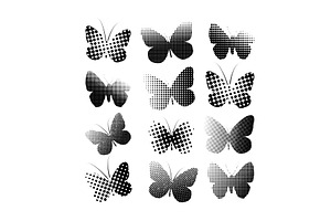 Set Of Butterflies From Dots. Vector