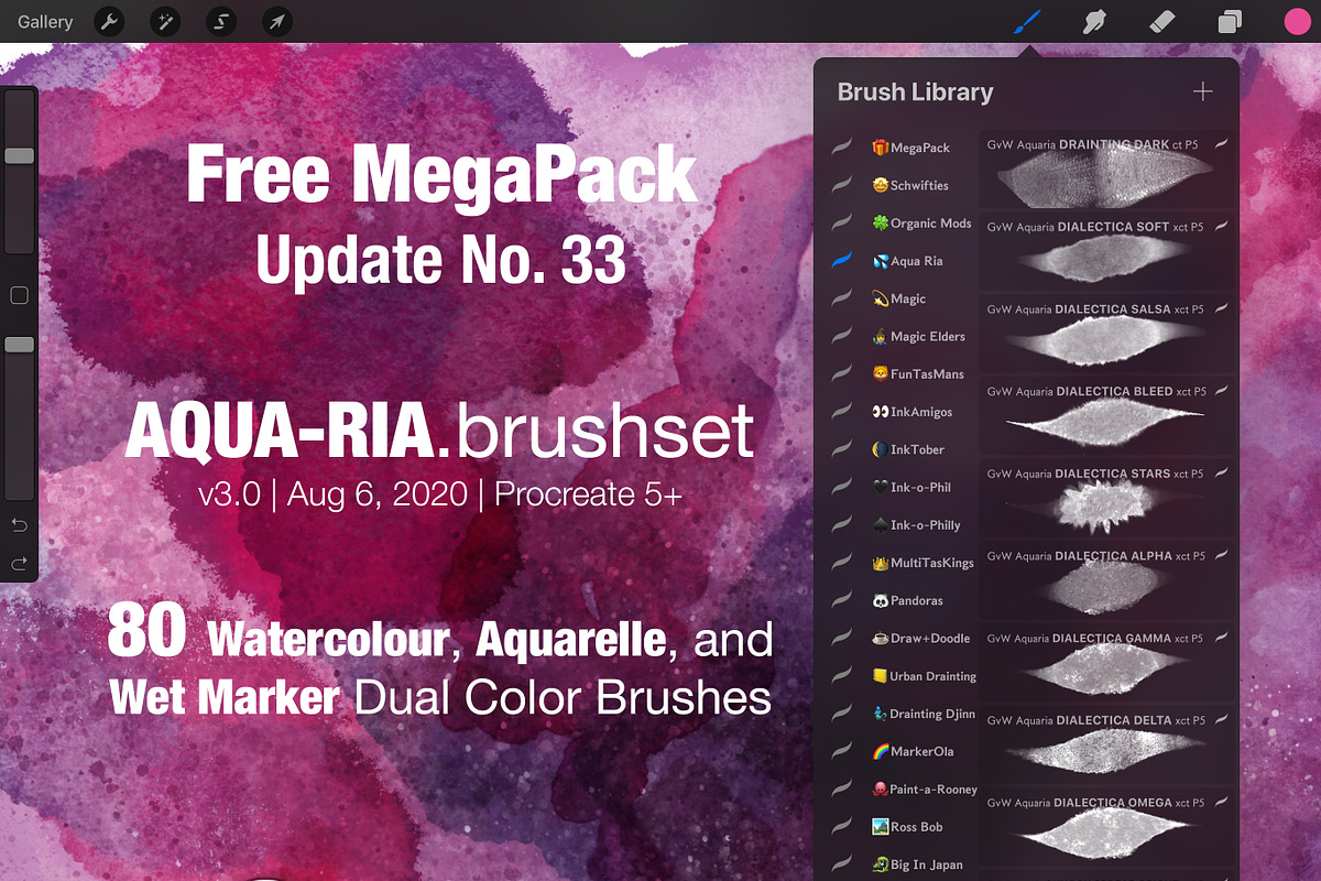 AQUA-RIA: 110+ Watercolor Brushes, a Brush Add-On by Georg's Procreate Brushes (Photo 1 of 6)
