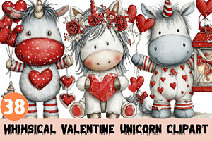 Whimsical Valentine Unicorn Clipart, a Graphic by CitraGraphics