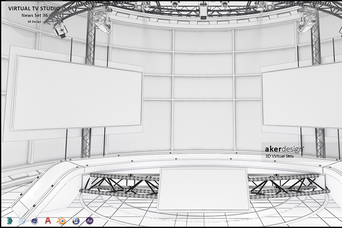 Virtual TV Studio News Set 36, an Architecture 3D Model by akerStudio (Photo 9 of 25)