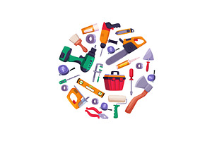 Repair tools. circle shape, an Illustration by Onyx