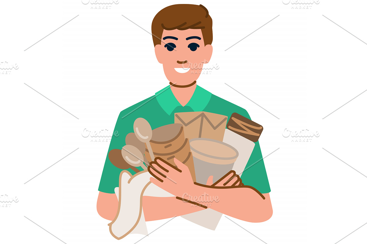 Smiling man holding eco friendly, an Object Illustration by pikepicture