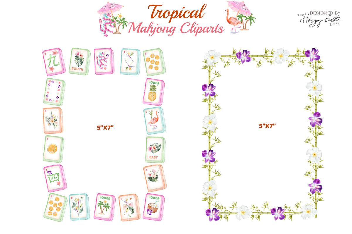 Tropical Mahjong illustrations, a Decorative Illustration by TheHappyGiftArt (Photo 3 of 8)