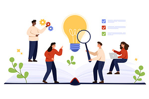 Teamwork and Learning with Open Book, an Education Illustration by Flashvector