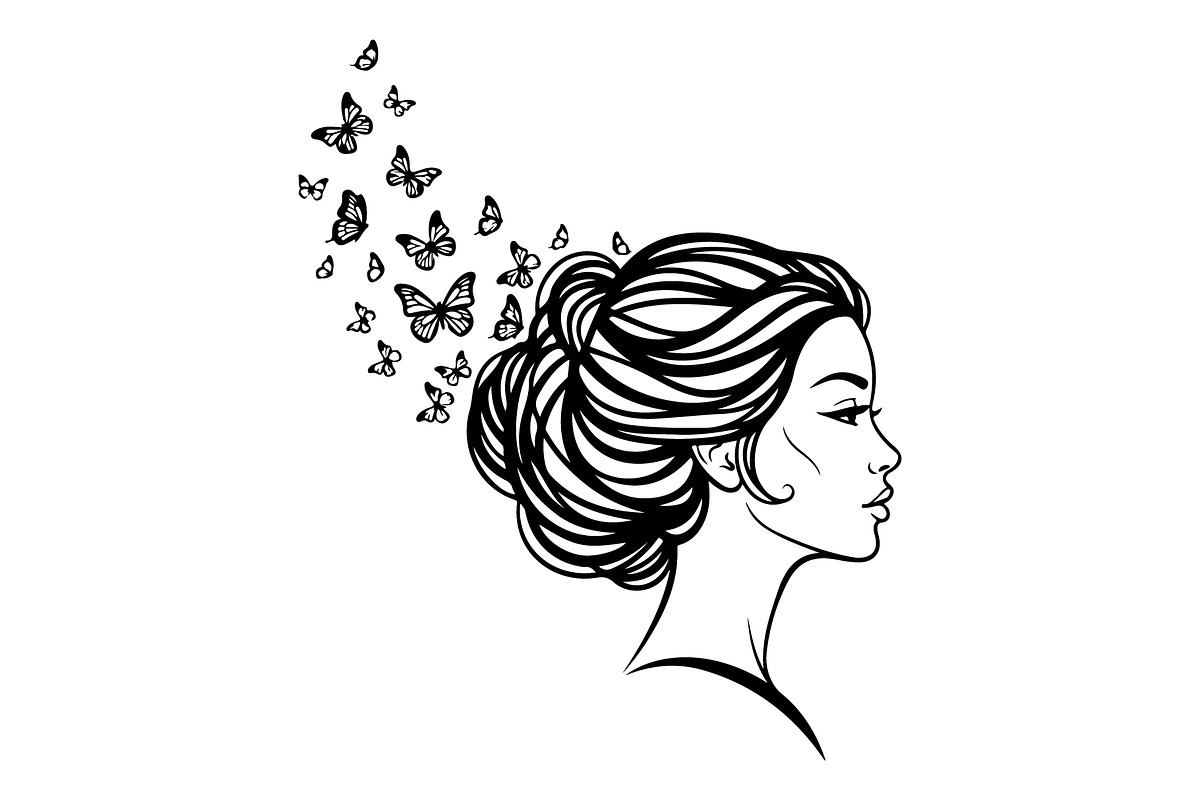 Woman Butterfly Hair Silhouette, an Object Illustration by yasushie (Photo 11 of 31)