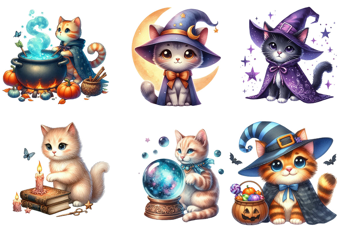 Witch Cats Clipart, an Illustration by DreamArtGraphic (Photo 2 of 4)