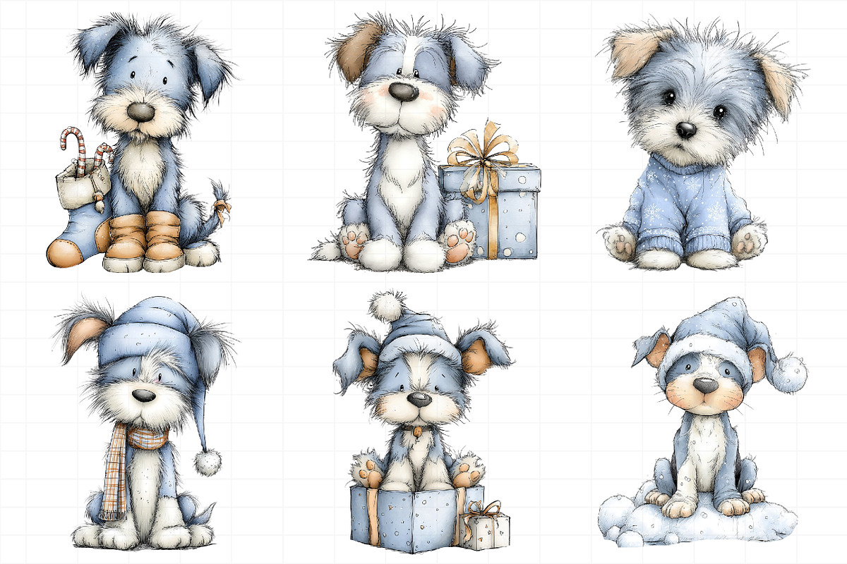 Cute Christmas Fluffy Dogs Clipart, an Illustration by Daily.Designs (Photo 5 of 5)