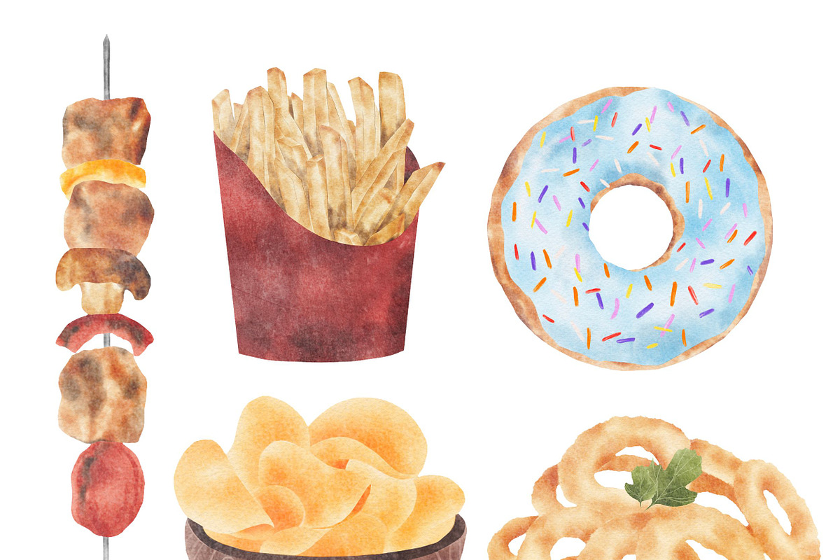 Watercolor Fast Food Clipart, a Food Illustration by ArtbyHien (Photo 2 of 5)