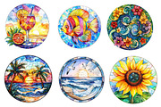 Round Stained Glass Summer Clipart, an Illustration by CreationArt (Thumbnail 2 of 5)