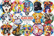 Round Stained Glass Dogs Clipart PNG, a Seasonal Illustration by Canvas Craft (Thumbnail 1 of 4)