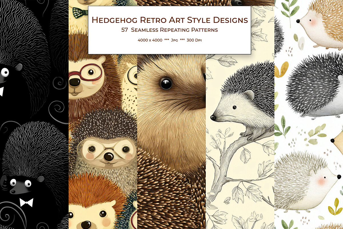 Hedgehog Retro Art Style Patterns, a Pattern Graphic by karenfoleyphoto (Photo 1 of 12)