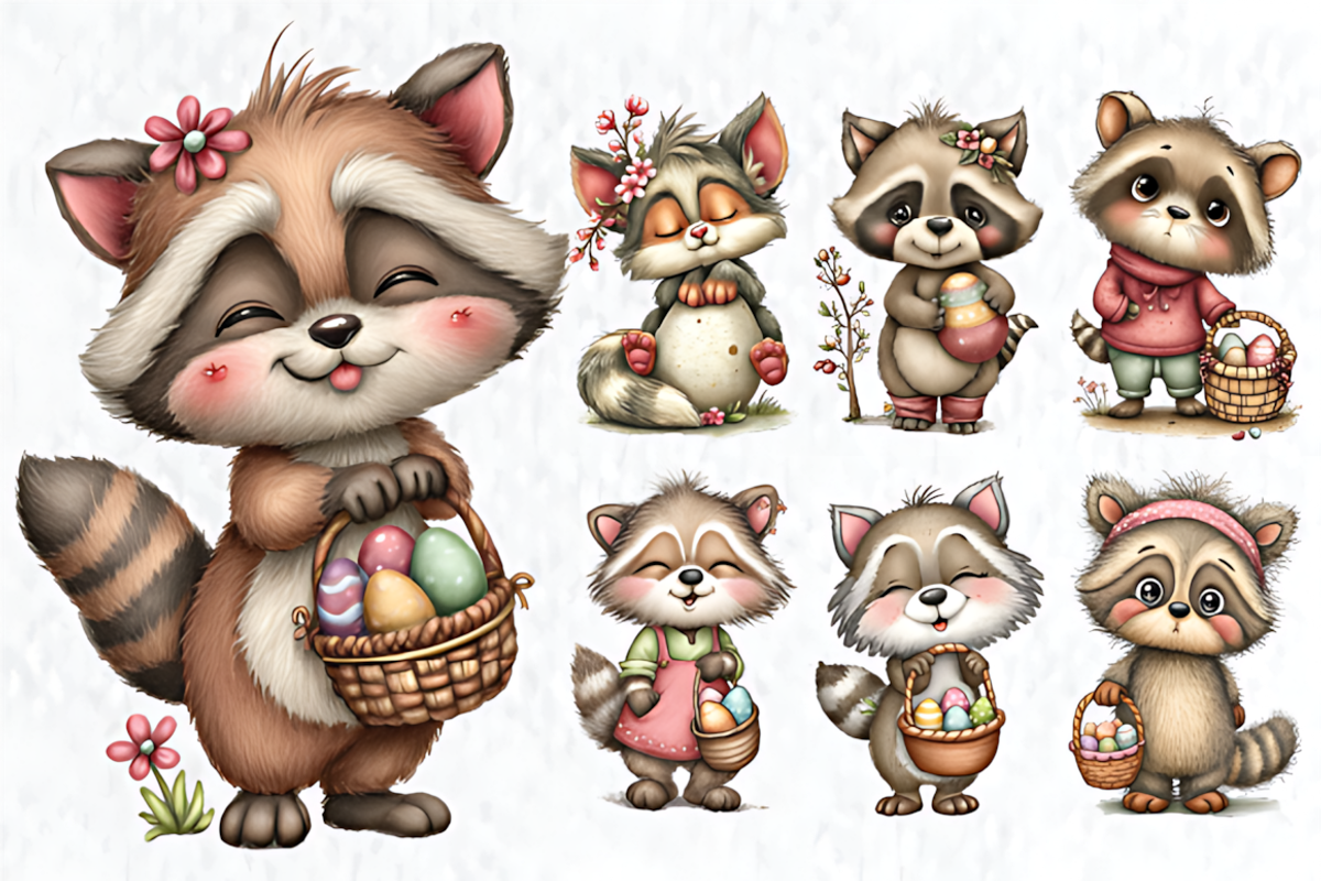Whimsical Easter Raccoon Clipart, a Seasonal Illustration by HueNestify (Photo 2 of 3)