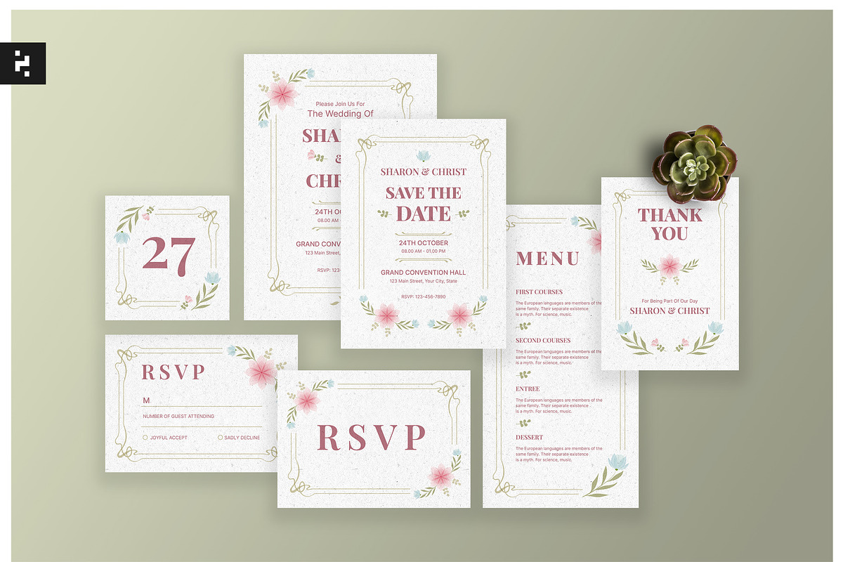 Floral Wedding Invitation Suite, an Invitation Template by Neermana (Photo 1 of 4)
