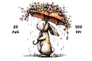 Whimsical Rainy Bunny Clipart, an Animal Illustration by GiraffeCreative (Thumbnail 10 of 19)