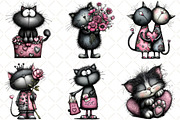 Whimsical Valentines Cat Clipart, an Animal Illustration by Black Bird Studio (Thumbnail 5 of 6)
