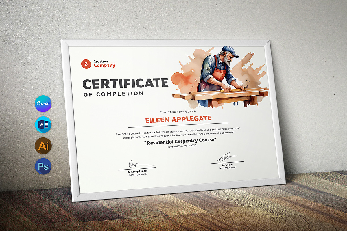 Carpenter Training Certificate, a Stationery Template by DesignDevisers (Photo 1 of 10)