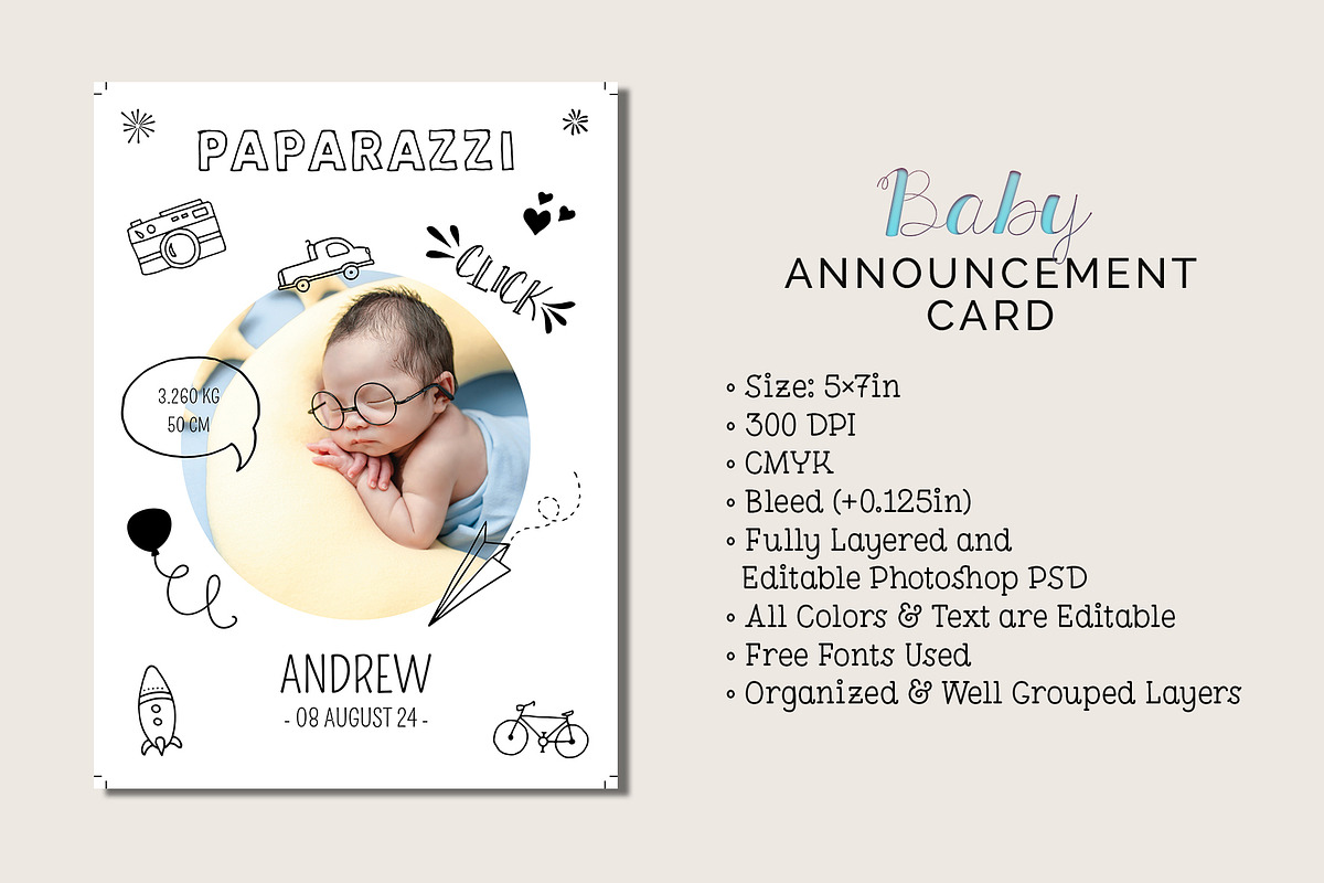 Baby Announcement Card, a Card Template by Cyrah's Collection (Photo 1 of 3)